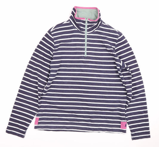 Joules Women's Blue Striped Pullover Hoodie, Size 12