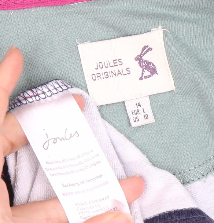 Joules Women's Blue Striped Pullover Hoodie, Size 12