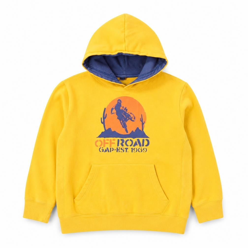 Gap Boys Yellow Pullover Hoodie, Size 10 Years, Motorsport Theme