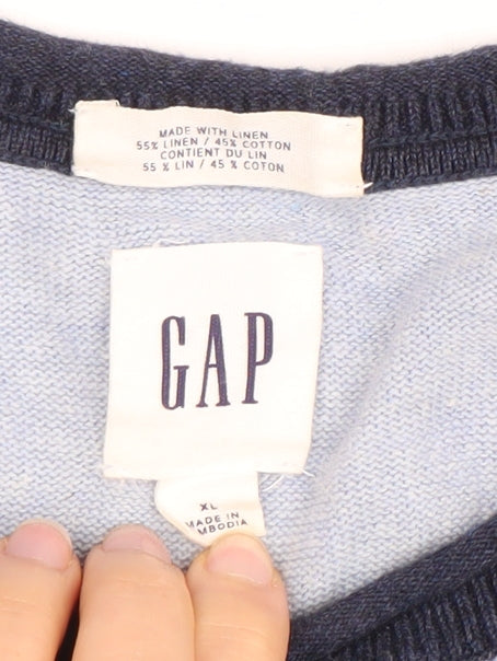 GAP Men’s XL Blue Pullover Jumper - Linen Blend