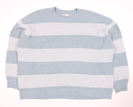 Hollister Women's Blue Striped Pullover Jumper 2XL