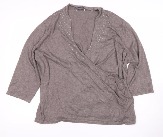 Windsmoor Women's XL Grey Studded Wrap Blouse