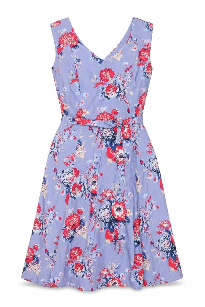 Laura Ashley Floral A-Line Dress, Blue, Size 10, Women