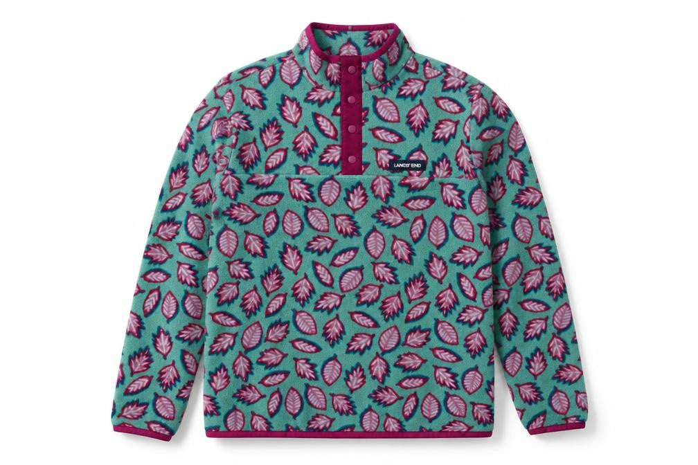 Front view of Lands' End girls’ multicoloured xl henley fleece sweatshirt