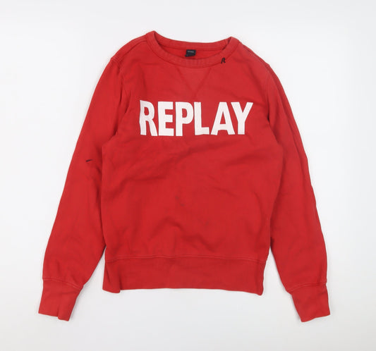 Replay Boys Red Pullover Sweatshirt, Crew Neck, Size 12 Years