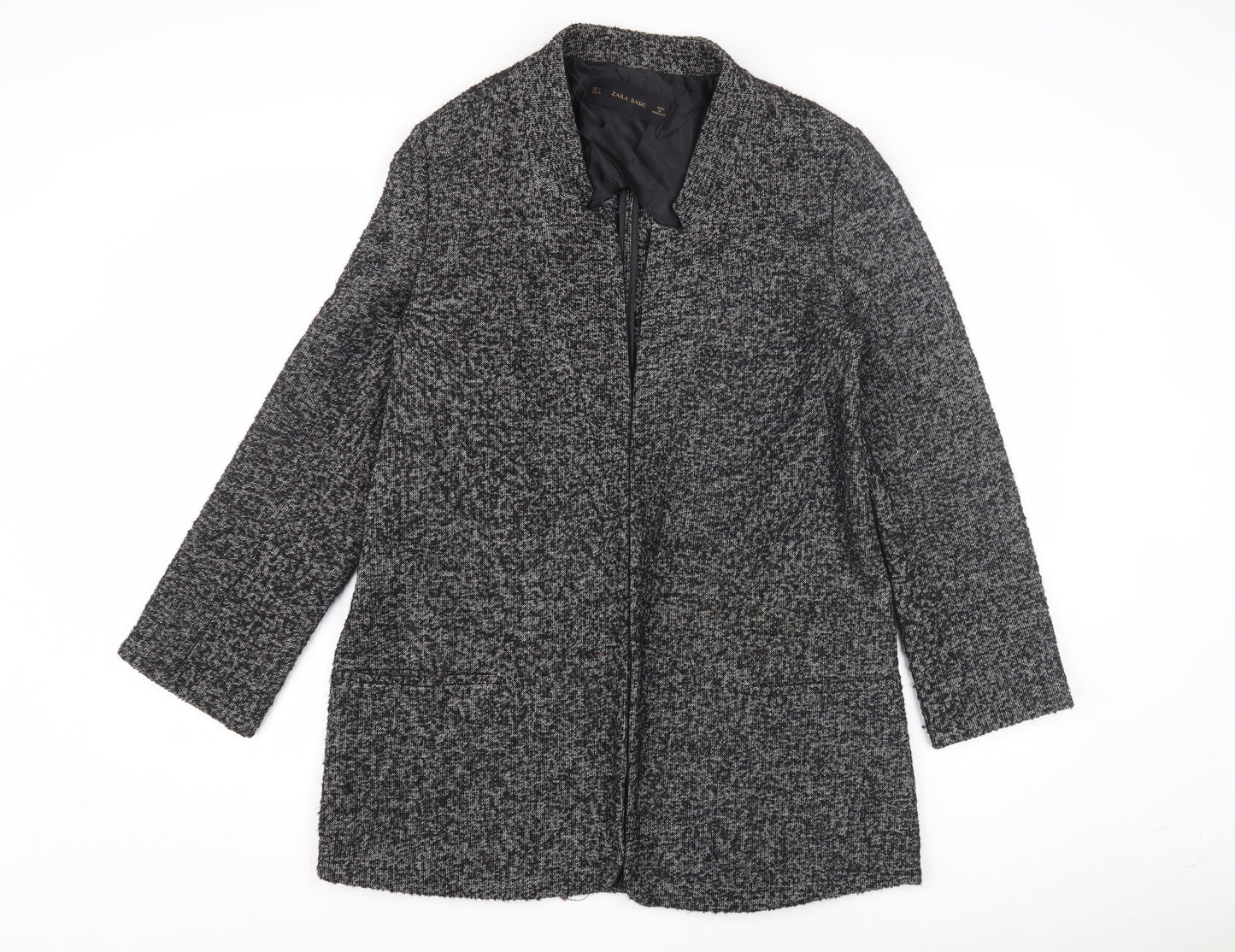 Zara Basic Women's Black Wool Overcoat, Size L, Collared