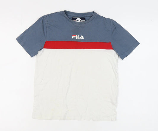FILA Boys Colourblock T-Shirt Blue Red White 10-12 Years