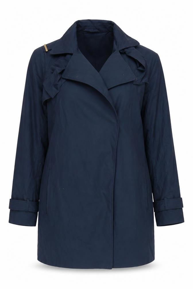 Mango Women's Blue Long Coat Size M Belted