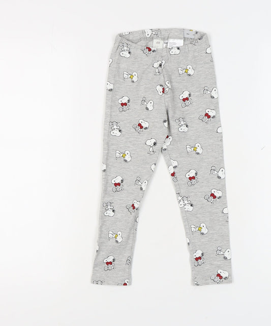 H&M Girls Grey Snoopy Ankle Leggings 4 Years Cotton Blend