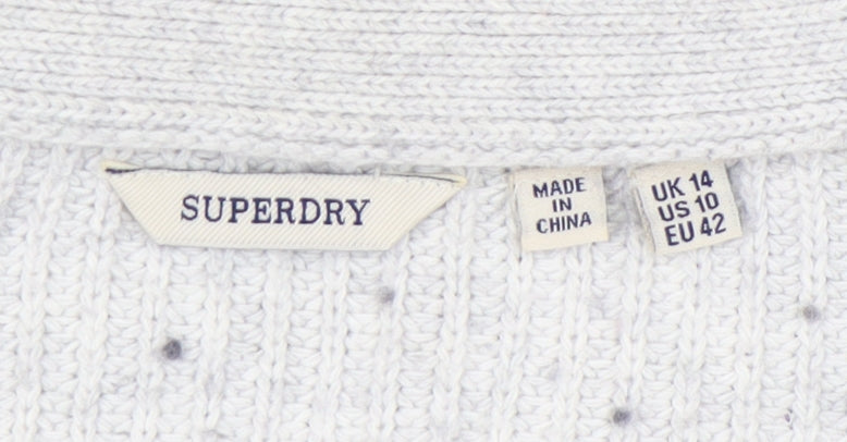 Superdry Women's Grey Chunky Knit Cardigan Size 14