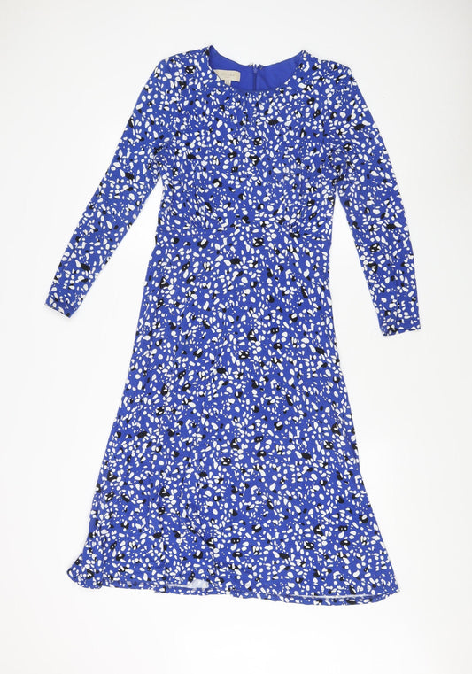 Hobbs Women's Blue Geometric Midi Dress UK 10