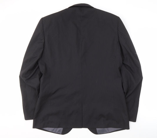 Next Men's Black Striped Long Blazer, Size 44L, Formal