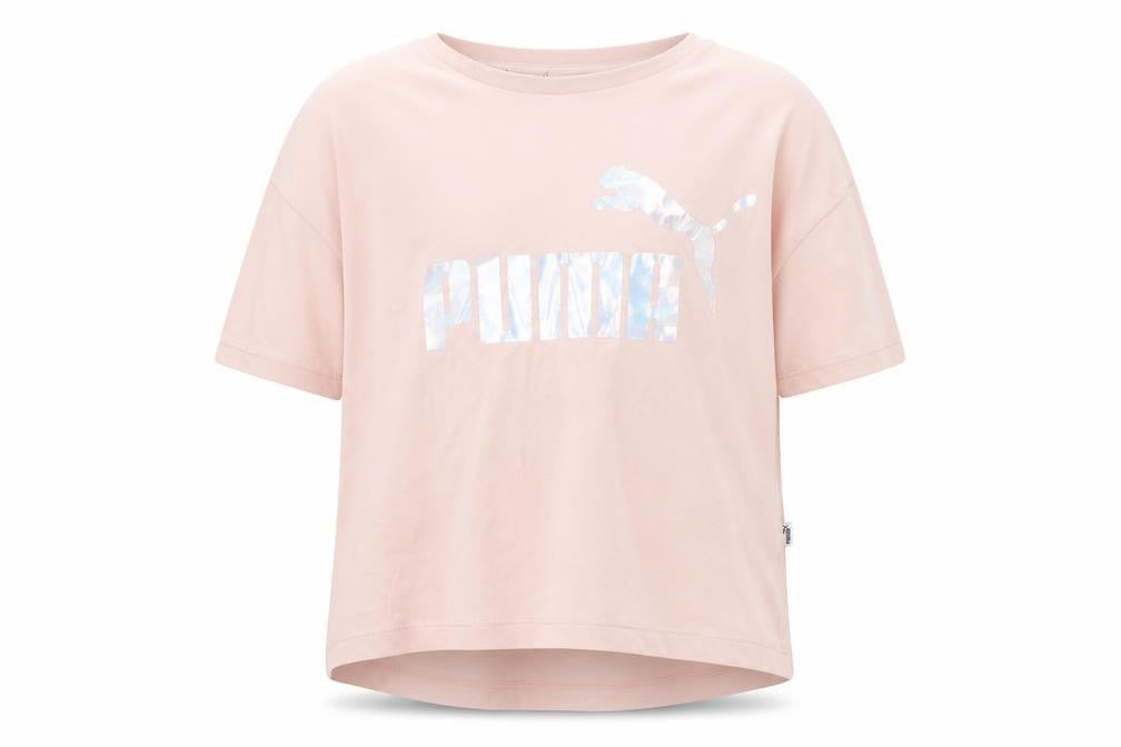 Front view of Puma girls’ pink t-shirt 11-12 years logo short sleeve casual