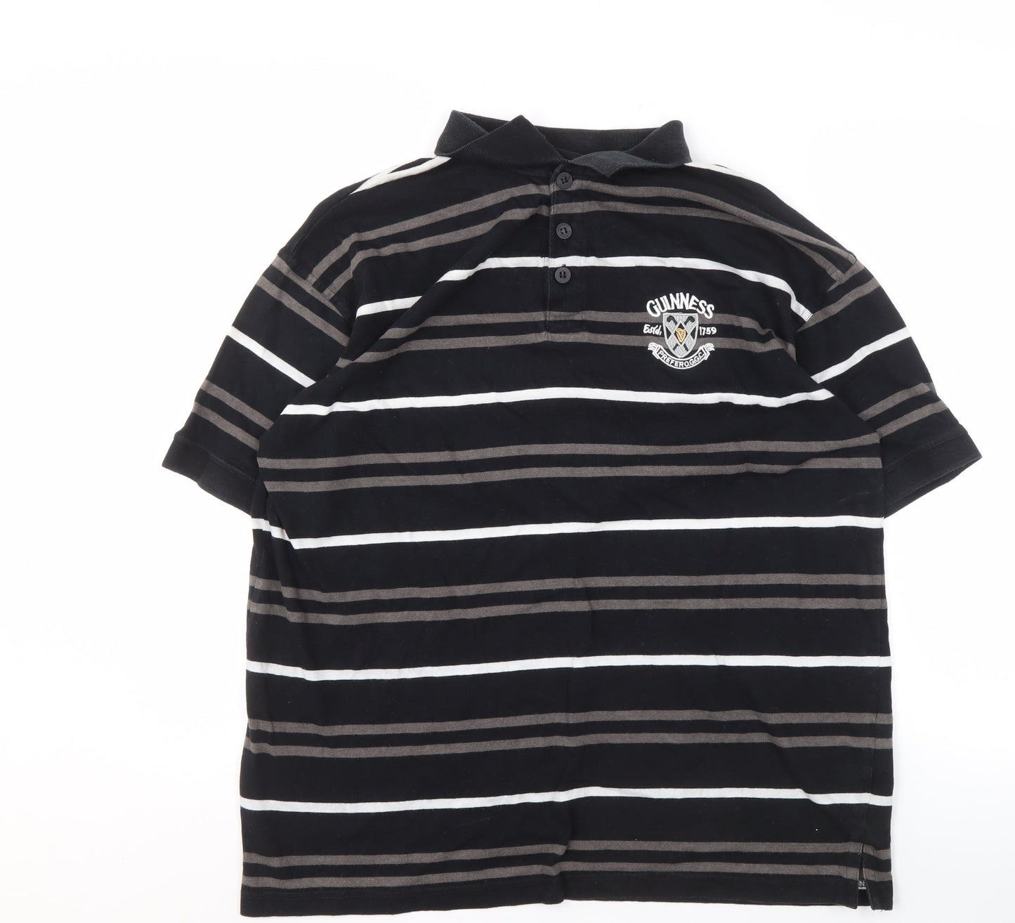 Guinness Men's Black Striped Polo Shirt L