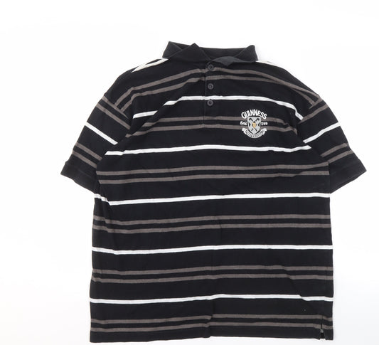 Guinness Men's Black Striped Polo Shirt L