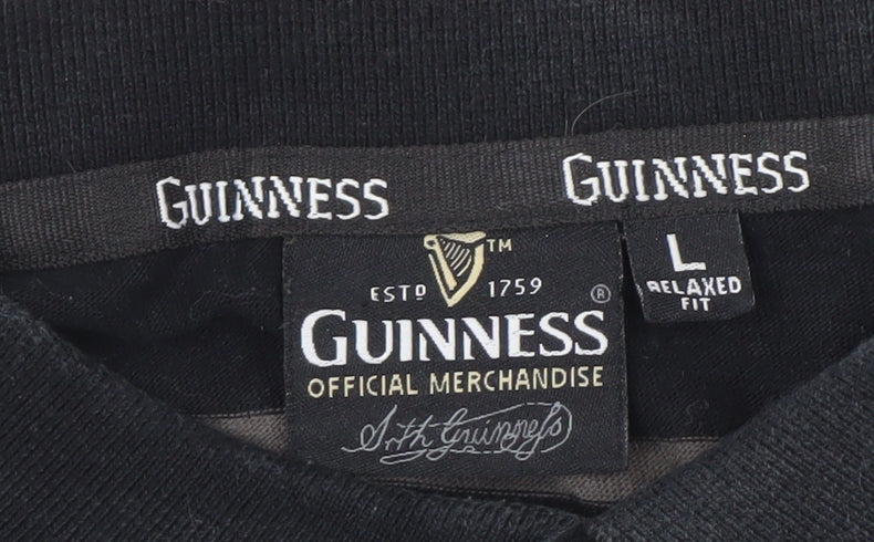 Guinness Men's Black Striped Polo Shirt L