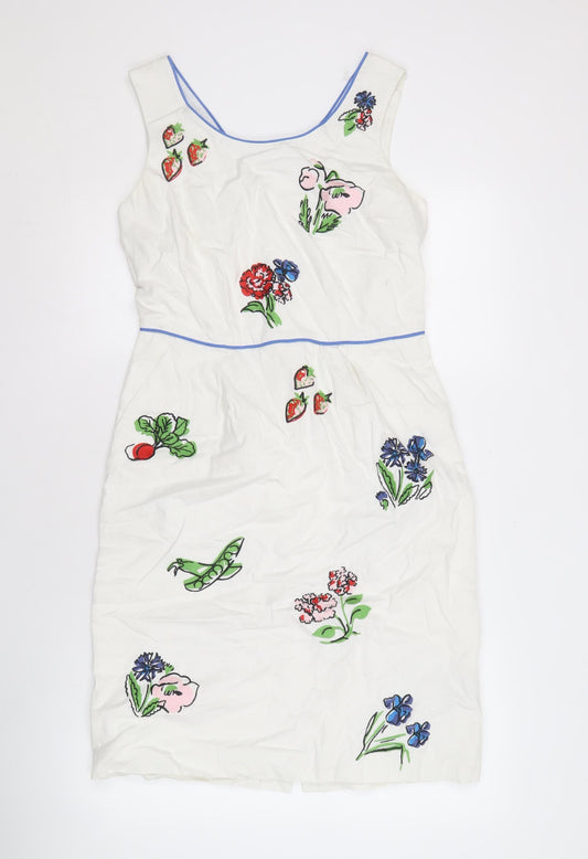 Boden Women's White Embroidered Floral Dress, Size 10