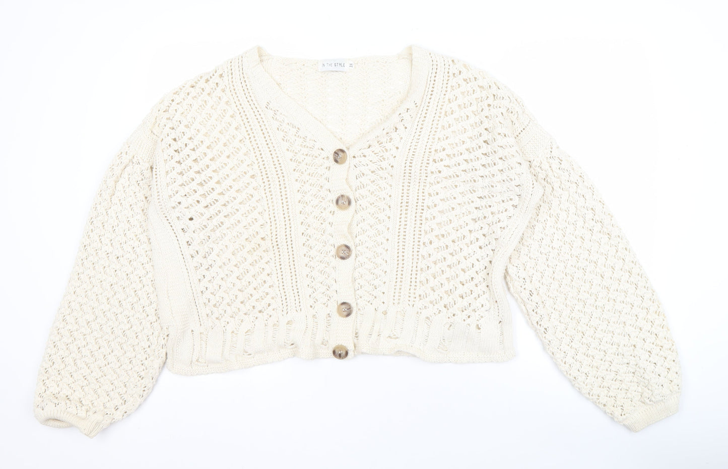 In The Style Women's Ivory V-Neck Cardigan L
