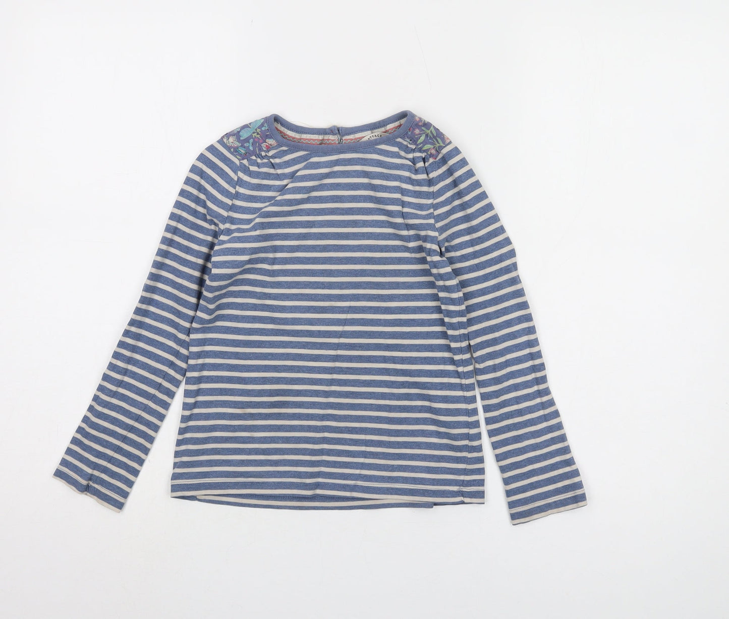 FatFace Girls Striped T-Shirt, 6-7 Years, Blue, Embroidered
