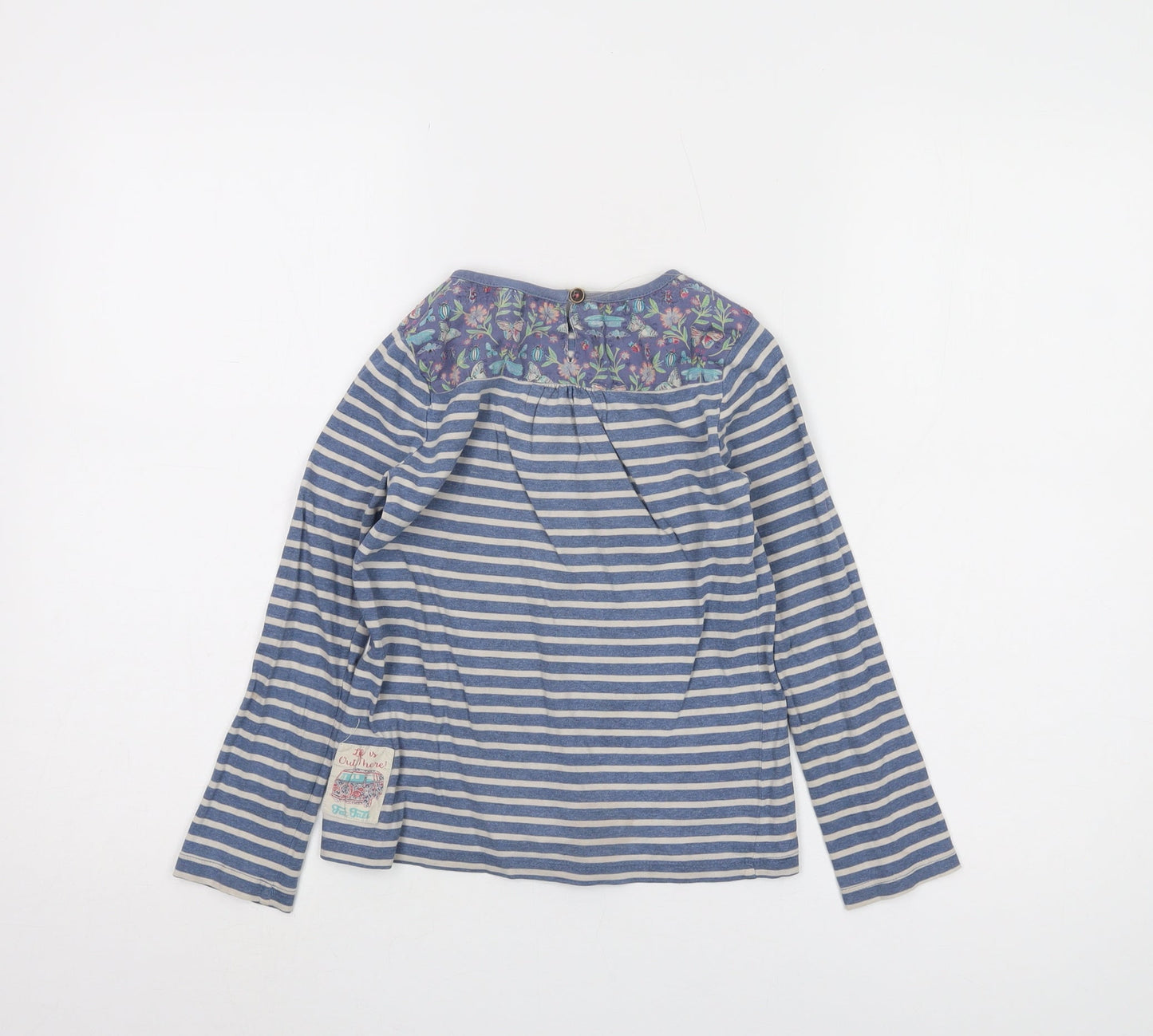 FatFace Girls Striped T-Shirt, 6-7 Years, Blue, Embroidered