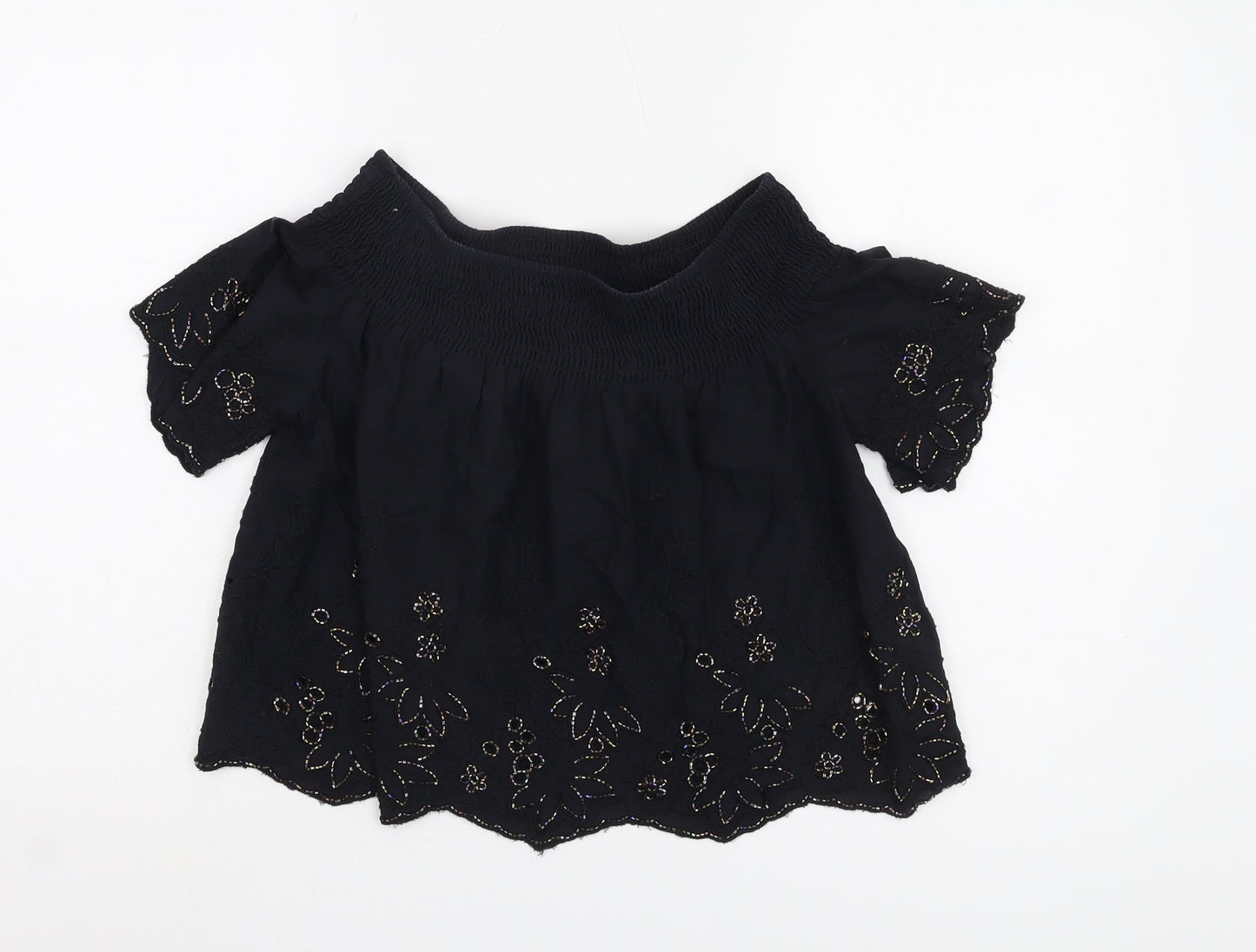 Topshop Women's Black Off Shoulder Embroidered Blouse