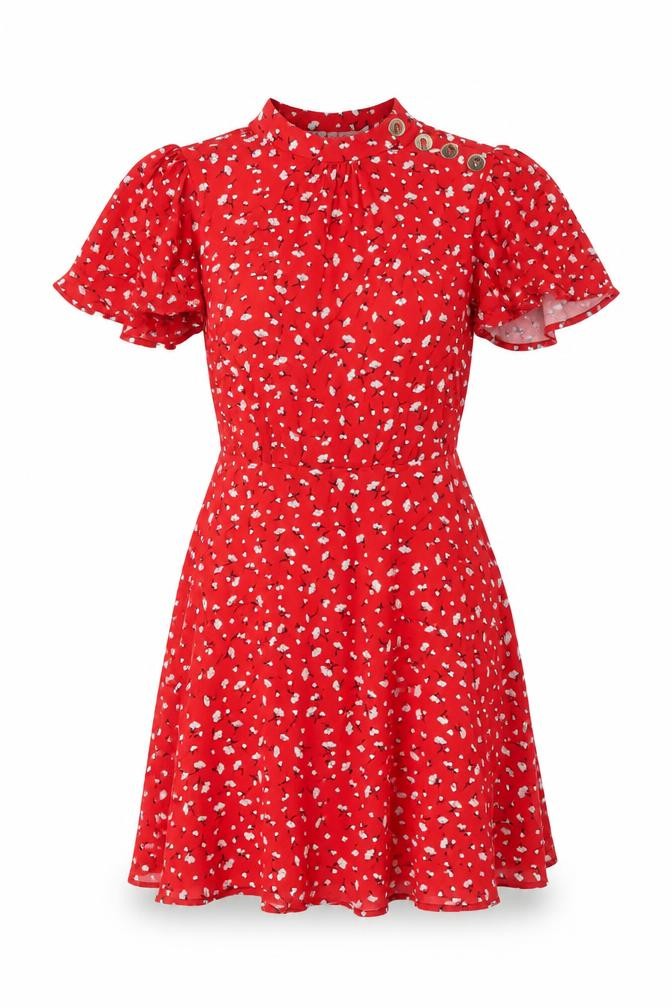 Oasis Women's Red Floral Short A-Line Dress
