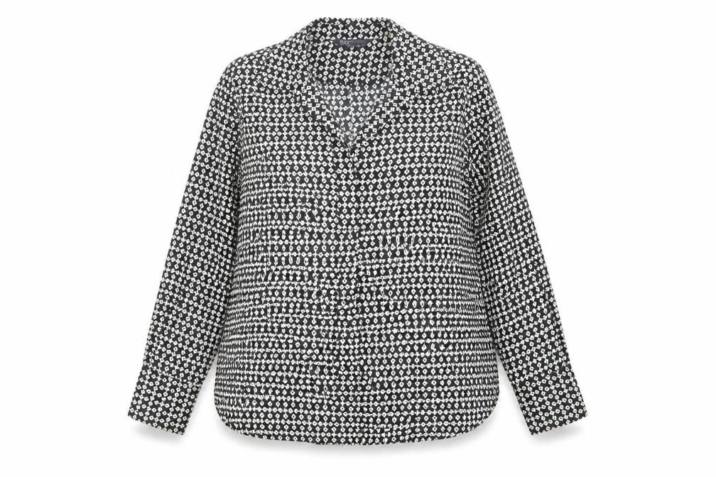 Marks and Spencer Women's Black Geometric Button-Up Shirt Size 8