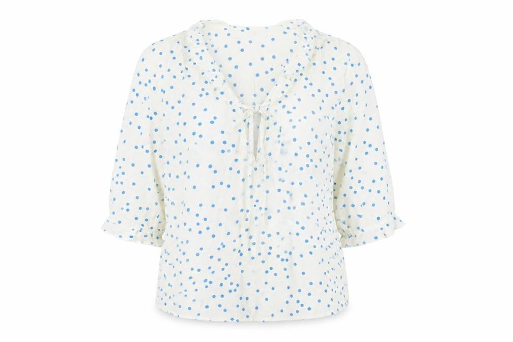 Marks and Spencer Women's White Polka Dot Blouse - Size 8