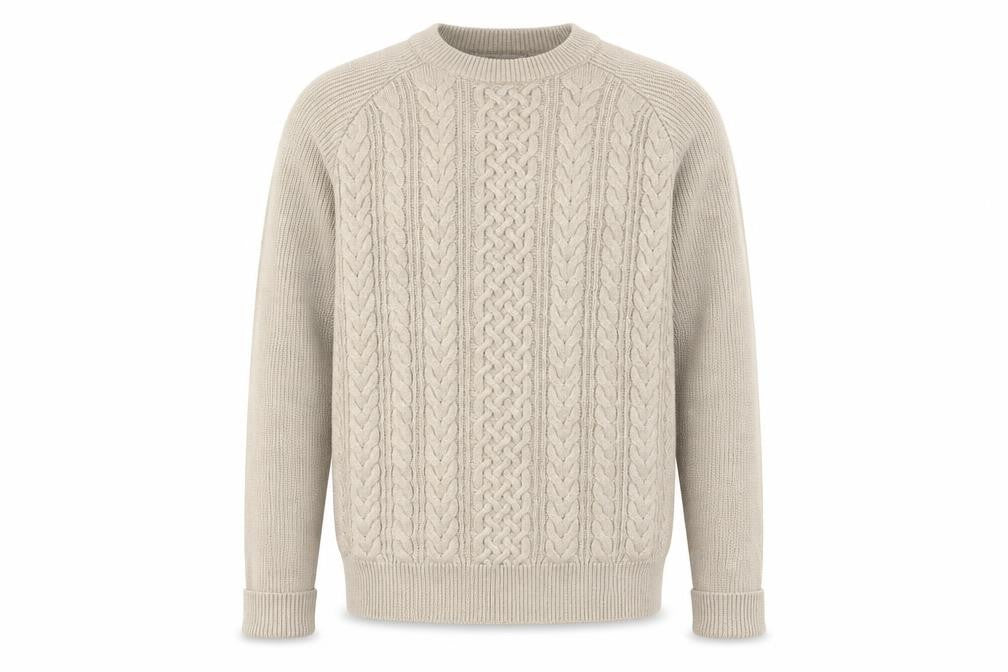 Front view of Mantaray Men's Beige Cable-Knit jumper, M