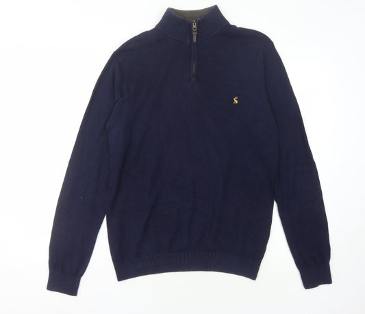 Joules Men's Blue S Full Zip Jumper, High Neck, Cotton