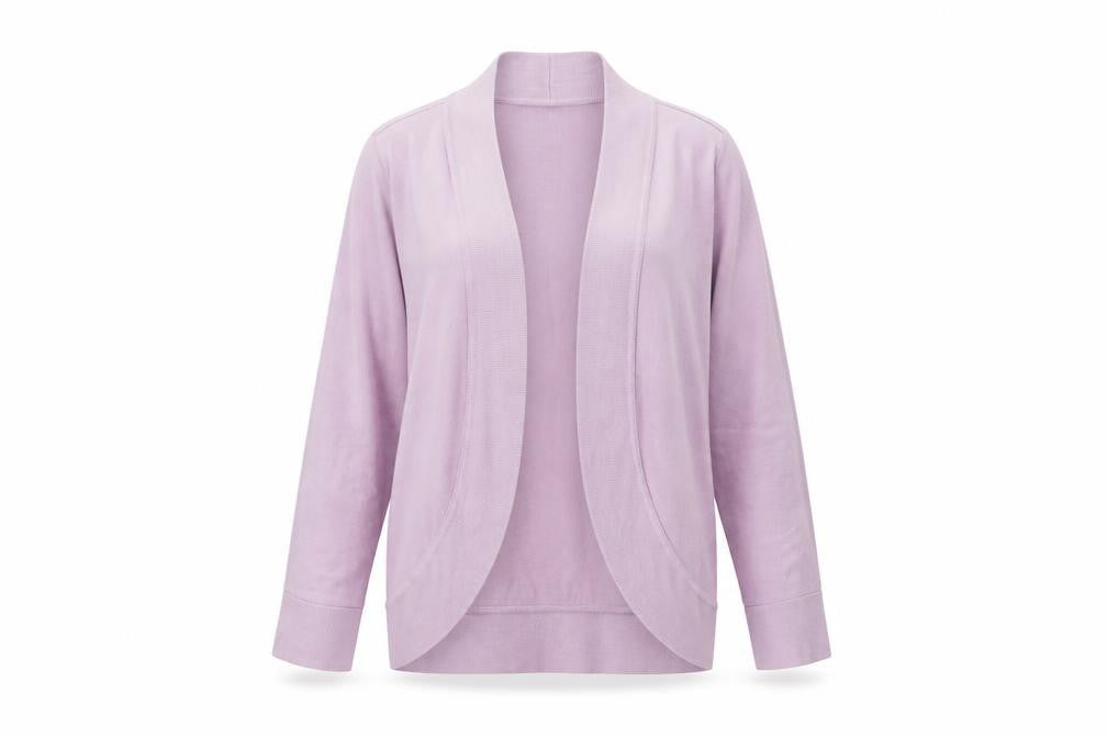 Front view of Linea Women's Purple Open Front Cardigan M Long Sleeve