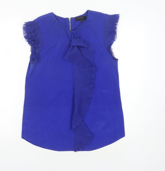 Ted Baker Women's Blue Ruffle Blouse - Small