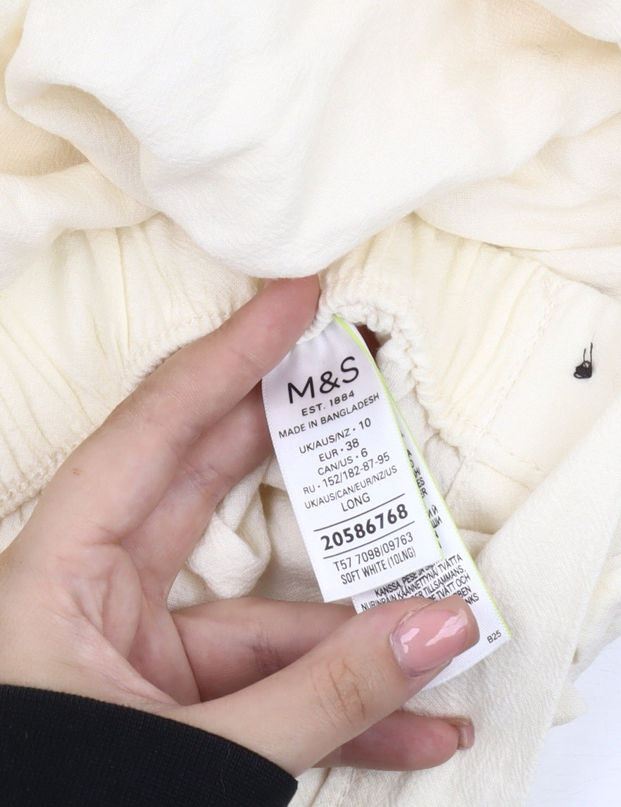 Marks and Spencer Women's Ivory Wide-Leg Trousers Size 10