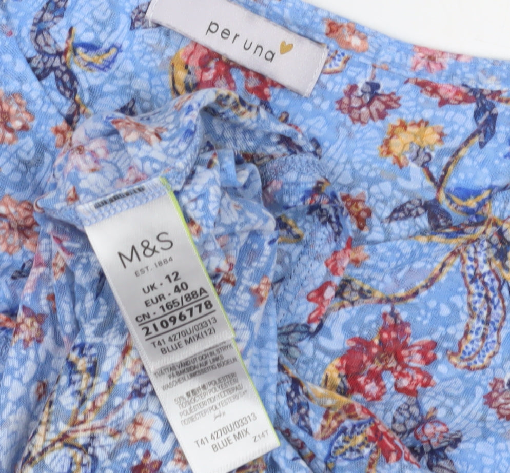 Marks and Spencer Women's Blue Floral Blouse, Size 12