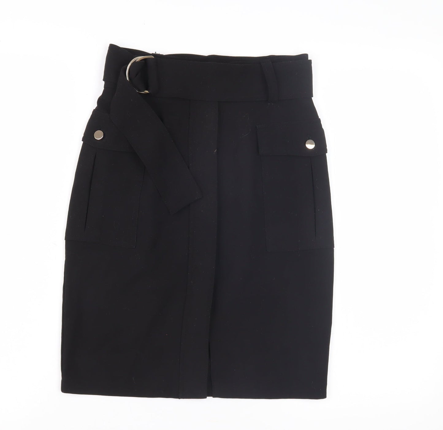H&M Women's Black Pencil Skirt Size 6 with Buckle Accent