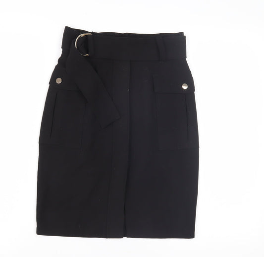 H&M Women's Black Pencil Skirt Size 6 with Buckle Accent