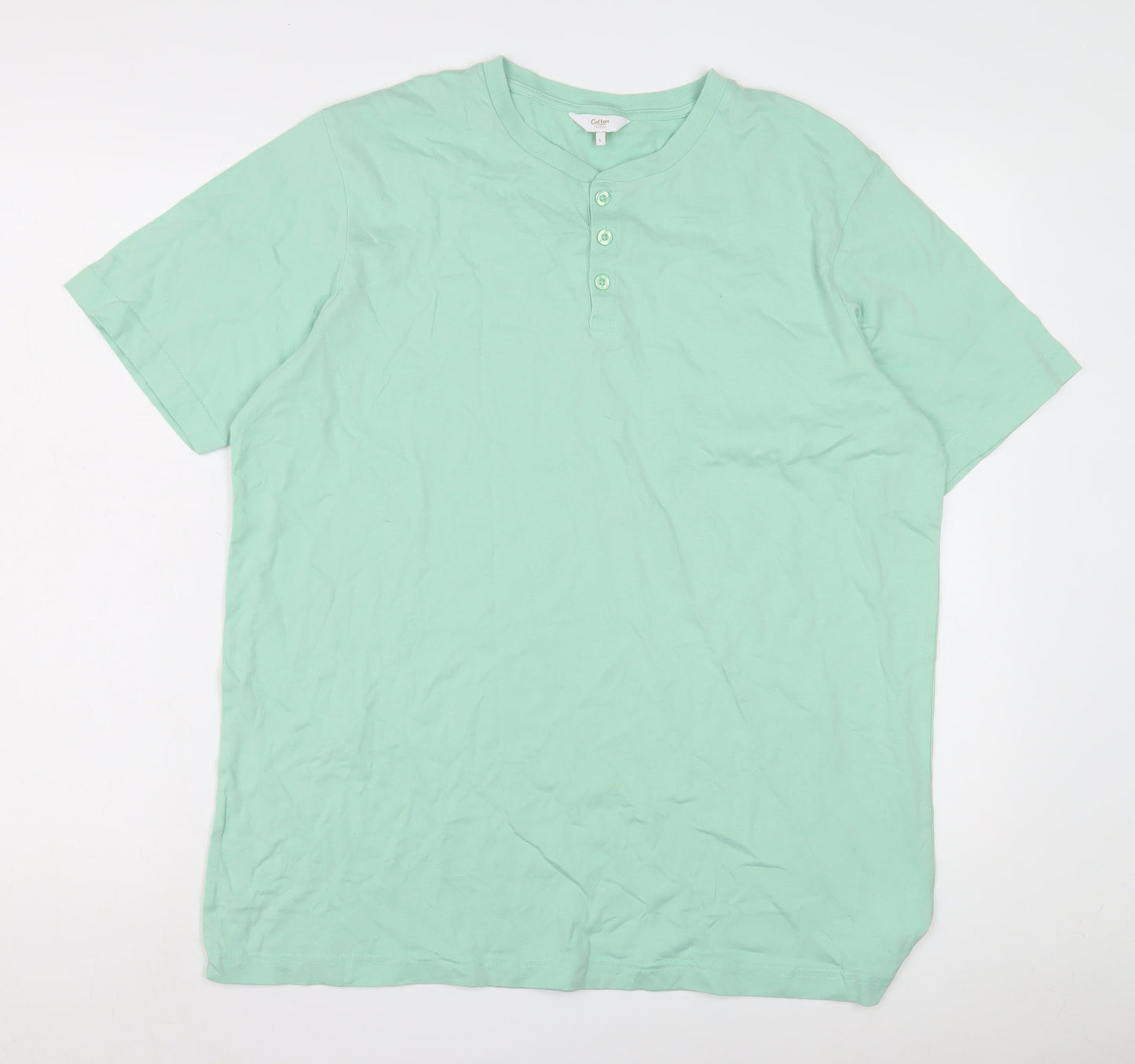 Cotton Traders Men's Green Henley T-Shirt Large