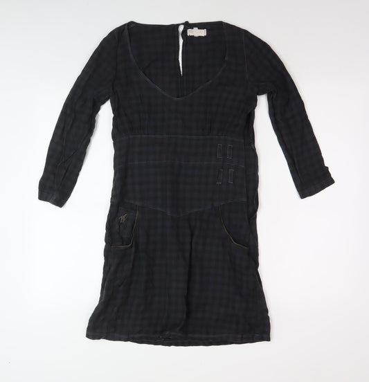 Wrangler Women's Black S Check Dress V-Neck Long Sleeve
