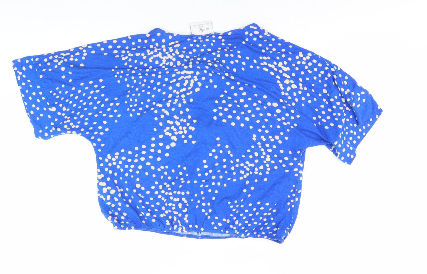 Wallis Women's Blue Cropped Polka Dot Blouse UK 12