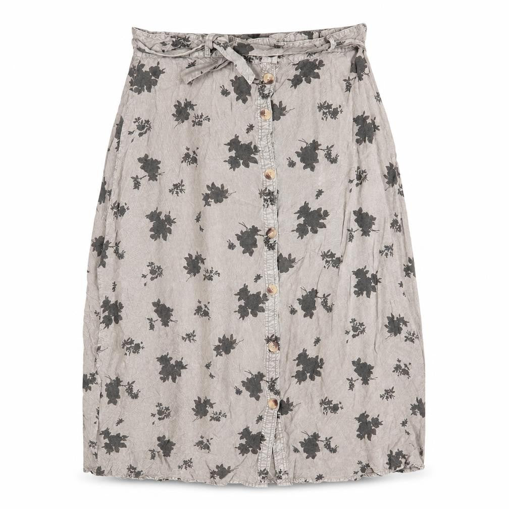 Front view of Roman Women's Grey Floral Button Skirt, size 18
