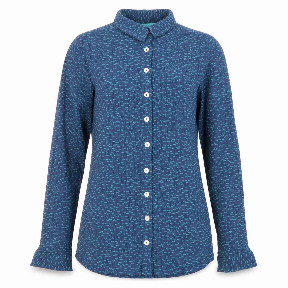 Womens UK Size 12 Weird Fish Blue 100% Cotton Button-Up