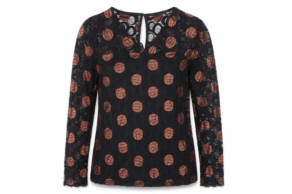 Tee-Jays Women's Black Polka Dot Blouse, Size Leads