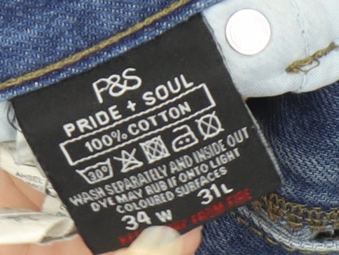 Pride & Soul Men's Blue Straight Jeans, L, Regular Fit
