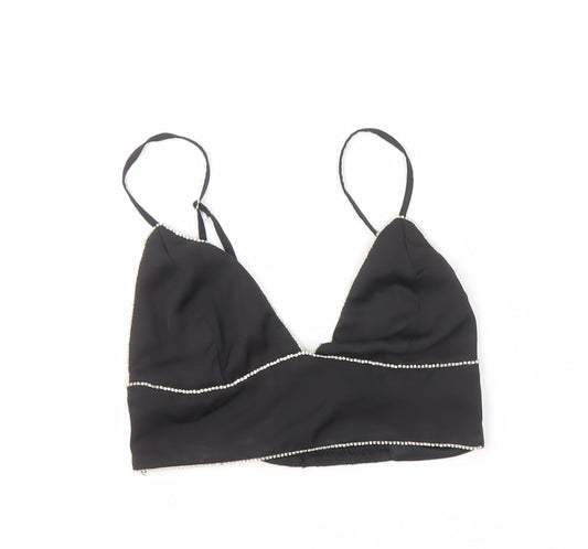 Pull & Bear Black Camisole Tank V-Neck Beaded 12
