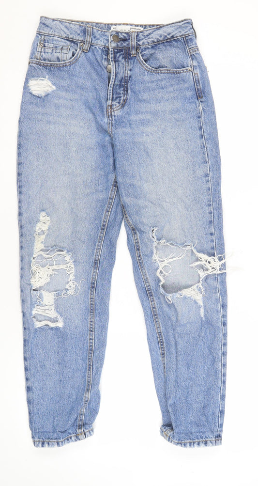 Stradivarius Women's Blue Mom Jeans Size 8 Distressed