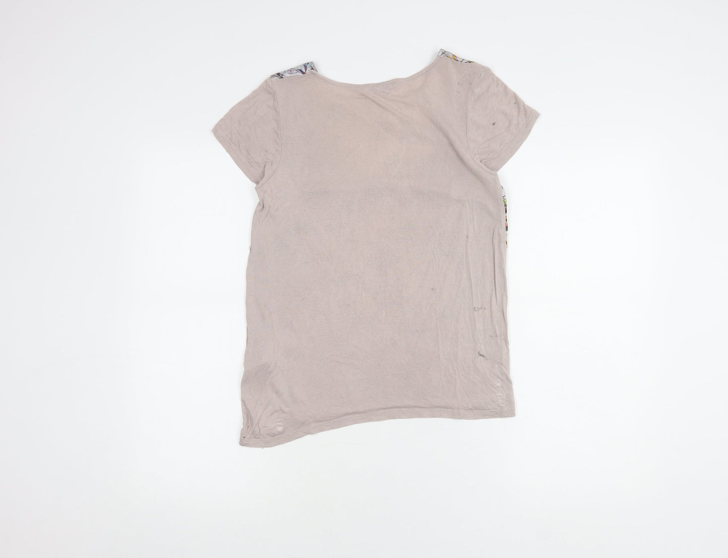 Warehouse Women's Beige Floral Top, Size 6, Short Sleeve