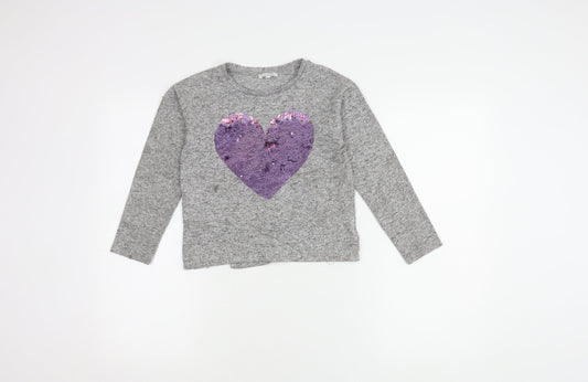 Bluezoo Girls Grey Pullover Jumper 8-9 Sequin Heart Accent