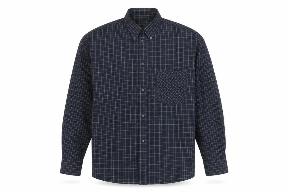 Albertino Men's Blue Check Long Sleeve Shirt M