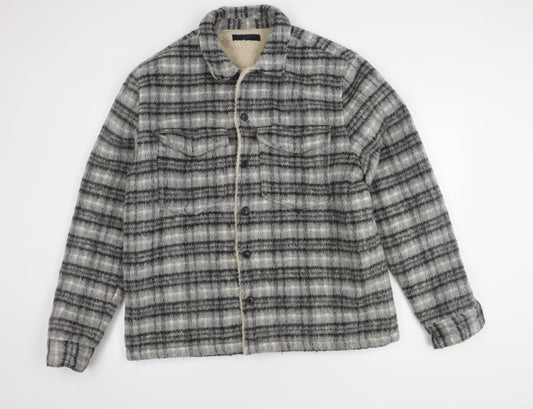 AllSaints Men's Grey Check Jacket XL, Button Detail