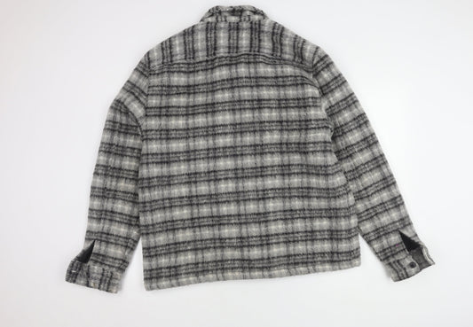 AllSaints Men's Grey Check Jacket XL, Button Detail
